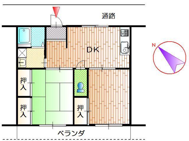 フラットアゼリア(2DK/2階)の間取り写真