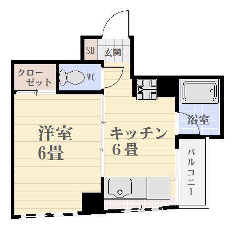 夏迫マンション(1DK/6階)の間取り写真