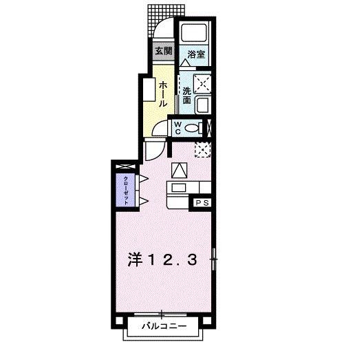 ドゥ・ドミール C(ワンルーム/1階)の間取り写真