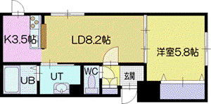 イーカーサ(1LDK/4階)の間取り写真