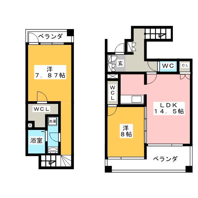 ディルッソ西間門(2SLDK/5階)の間取り写真