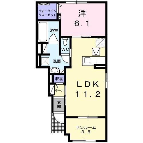 グリーングラス S(1LDK/1階)の間取り写真
