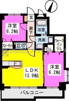 アルテール春日(2LDK/5階)の間取り写真