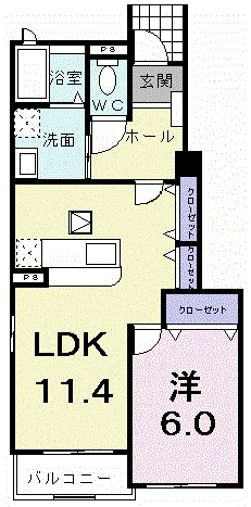 ヴェルデンスA(1LDK/1階)の間取り写真