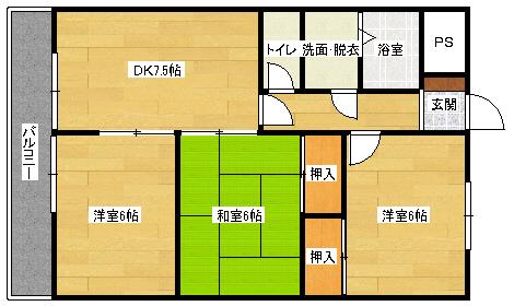エソール龍本(3LDK/2階)の間取り写真