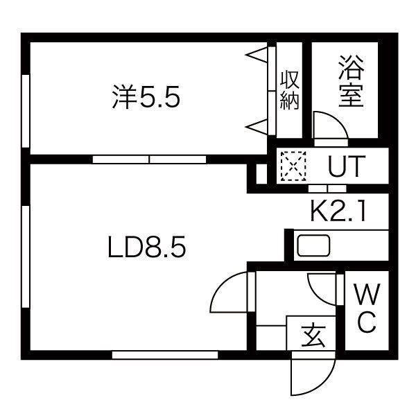 ラフィーネ新札幌(1LDK/2階)の間取り写真