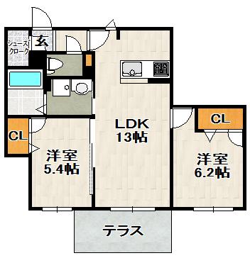 キャトリエム長春園(2LDK/1階)の間取り写真