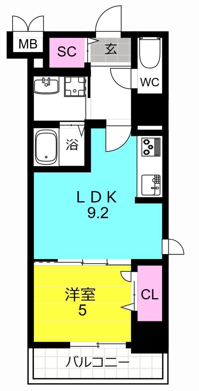 フレンシア西宮北口(1LDK/2階)の間取り写真