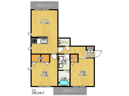 ヴェルデアリエッタ(2LDK/2階)の間取り写真