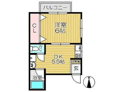 生駒マンション(1DK/3階)の間取り写真