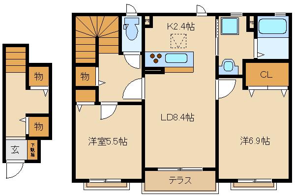 サニーコートII(2LDK/2階)の間取り写真