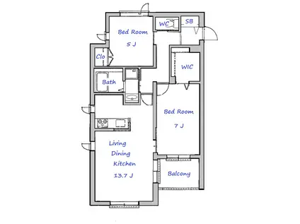 フォンテーヌ国立B(2LDK/2階)の間取り写真