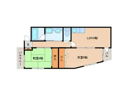 ファミール生駒(2LDK/3階)の間取り写真