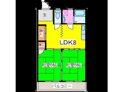 徳永ビル(2LDK/2階)の間取り写真