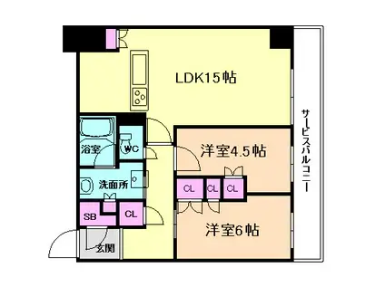 シエリアタワー大阪福島(2LDK/20階)の間取り写真