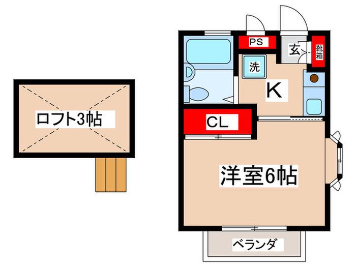 スクエアII(1K/2階)の間取り写真