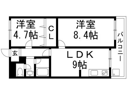 プランドール百楽荘(2LDK/3階)の間取り写真