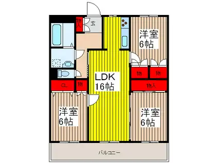 パームハイツII(3LDK/1階)の間取り写真