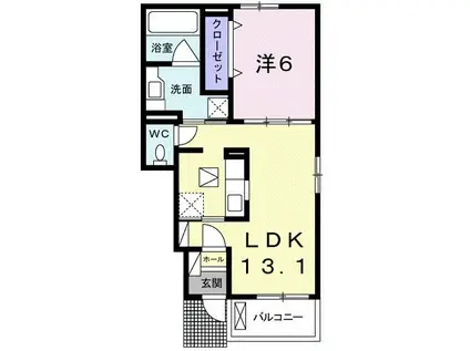 エーデルハイム東松山 B棟(1LDK/1階)の間取り写真