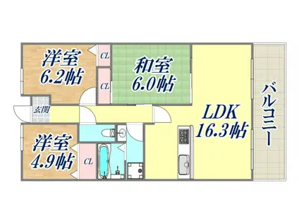 夙川レッチオレジデンツァ(3LDK/4階)の間取り写真