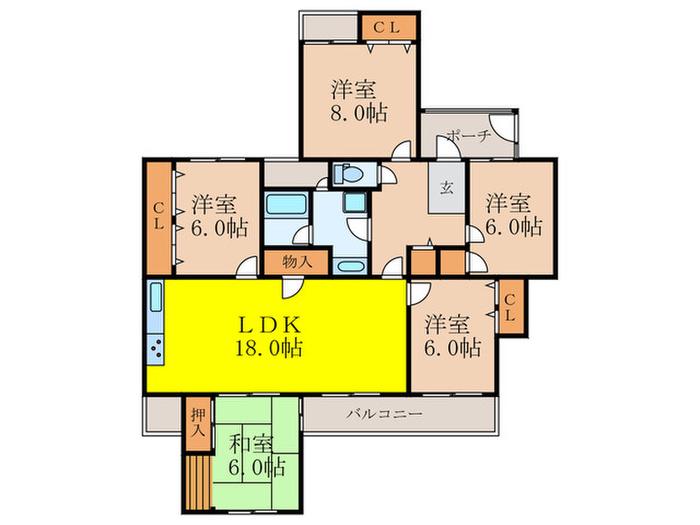 プレステージ新千里西町2号棟(5LDK/2階)の間取り写真