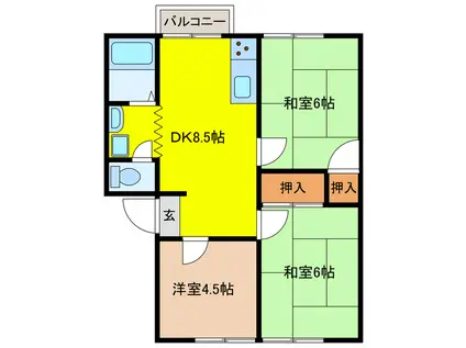 ファミール恵I・II(3DK/2階)の間取り写真