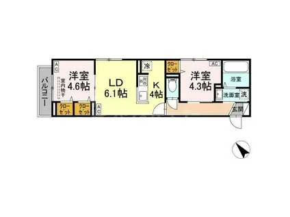 セレスティア白鳥(2LDK/2階)の間取り写真