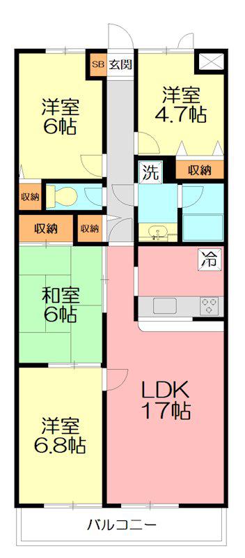 ダイアパレス湘南ヒルズ 二宮(4LDK/1階)の間取り写真