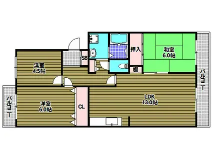 ユージィーコート巽(3LDK/3階)の間取り写真