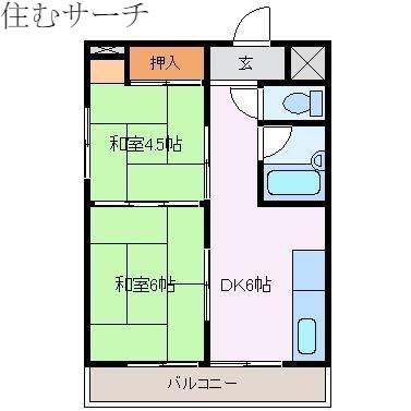 ときわビル(2DK/6階)の間取り写真