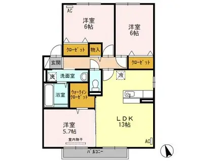 グリーンレジデンスB棟(3LDK/2階)の間取り写真
