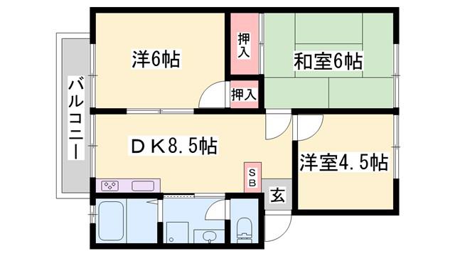 グリーンハイツ田寺(2LDK/1階)の間取り写真