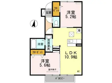 コンフォートハウス大和B(2LDK/1階)の間取り写真