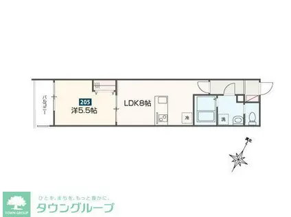 MELDIA福生III(1LDK/2階)の間取り写真