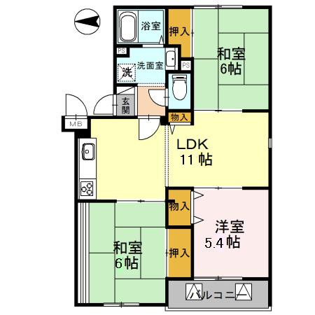 イーストヒルズ平野(3LDK/3階)の間取り写真