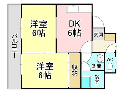 第二中央みささビル(2DK/6階)の間取り写真