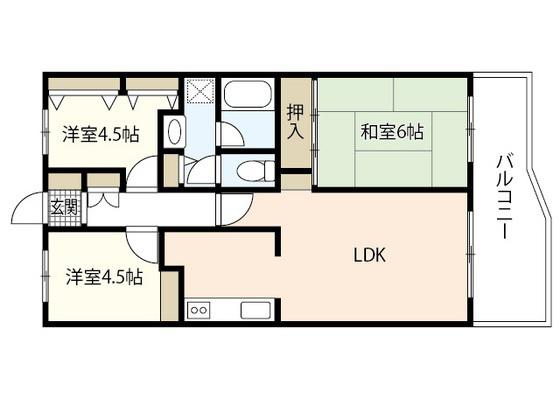 田方パークマンションA棟(3LDK/2階)の間取り写真