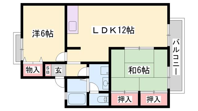 セジュール清水 B棟(2LDK/1階)の間取り写真