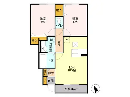サンホープ倉B(2LDK/1階)の間取り写真