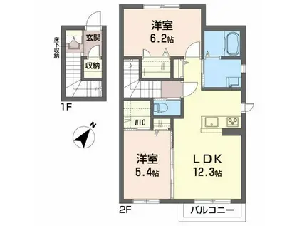 グラツィエ(2LDK/2階)の間取り写真