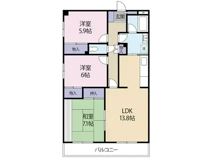 リーセント福重(3LDK/2階)の間取り写真