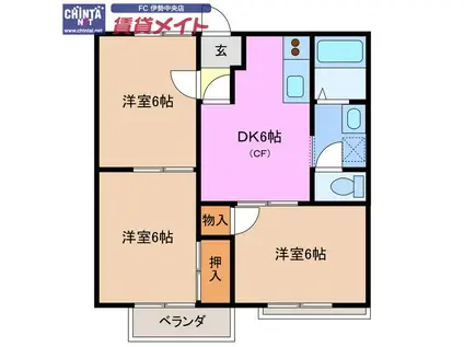 ネオハイツオーク D棟(3DK/1階)の間取り写真