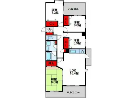 フリーリー守恒(4LDK/2階)の間取り写真