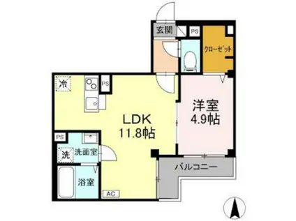 SKEY RESIDENCE井田中ノ町(1LDK/1階)の間取り写真