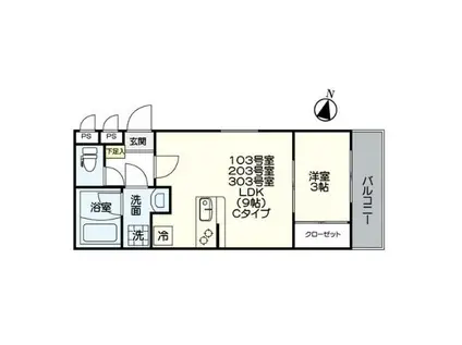 アルバーノ中村VERMILION(1LDK/3階)の間取り写真