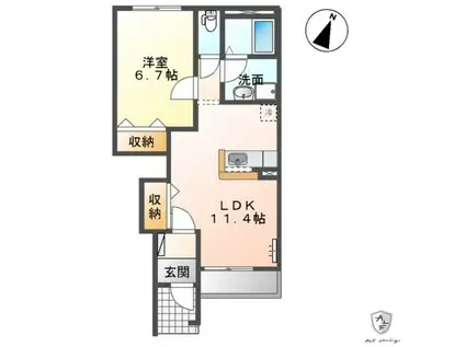 グランシャリオ大原II(1LDK/1階)の間取り写真