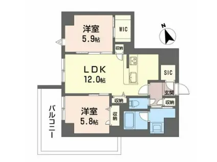 ラヴェール横川A(2LDK/5階)の間取り写真