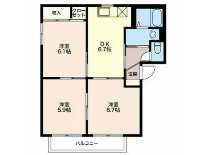 エステートS A(3DK/1階)の間取り写真