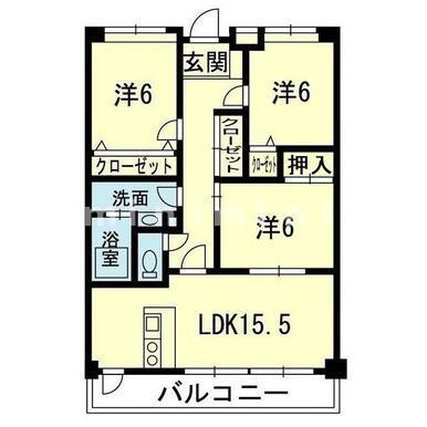 フラワーマンション城西(3LDK/9階)の間取り写真