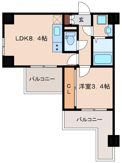 ラクラス新大阪(1LDK/3階)の間取り写真
